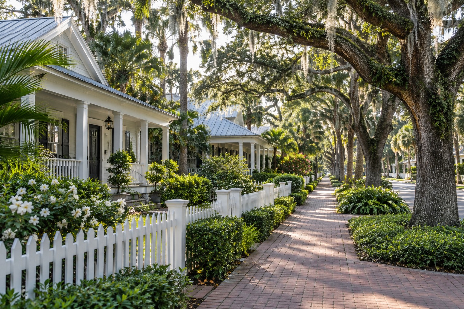 A tree lined street in Olde Naples, Florida