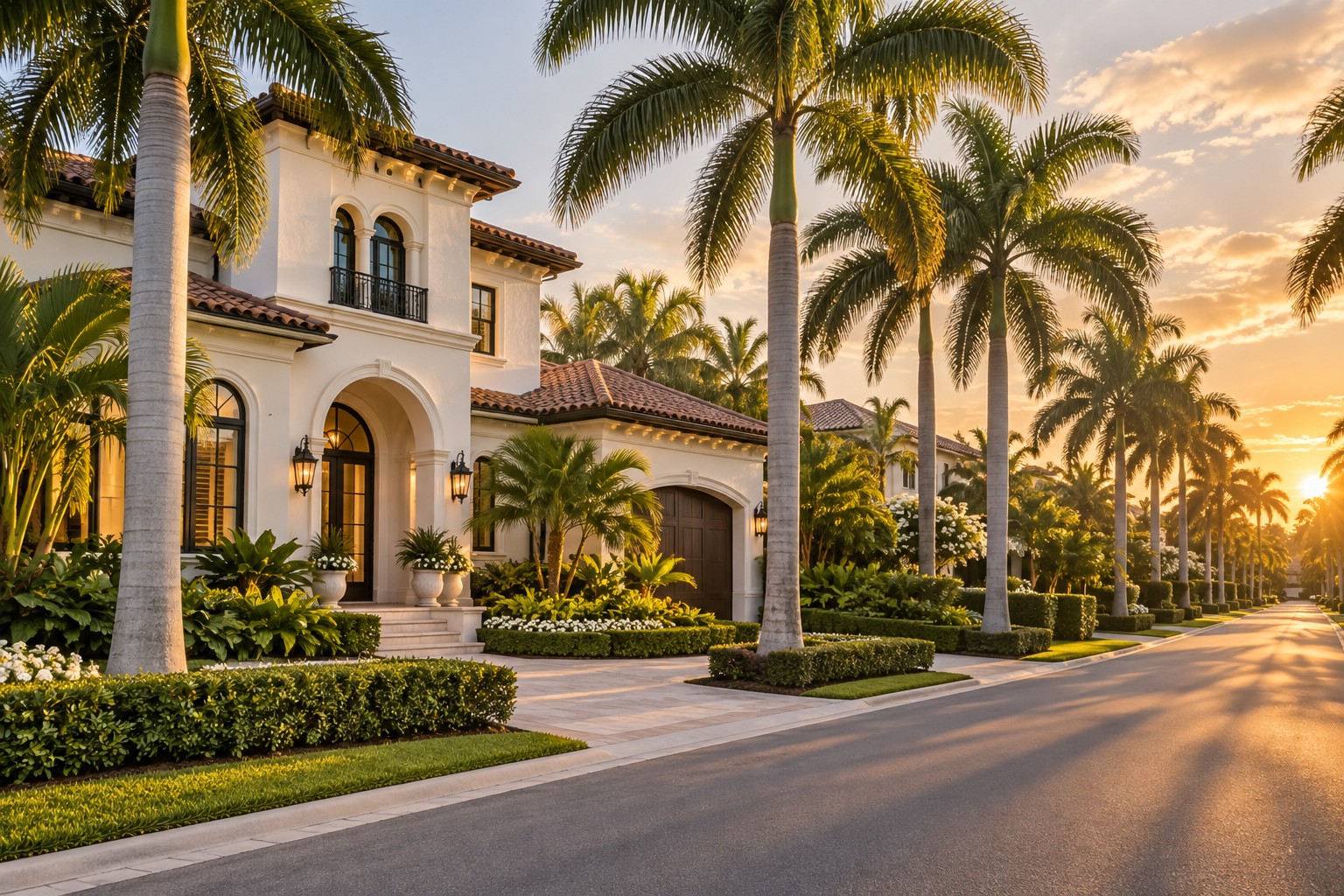 An Old Naples Florida street at golden hour
